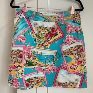 **New York & Company Italian Seaside postcard print  Mini Skirt - Blue and Pink